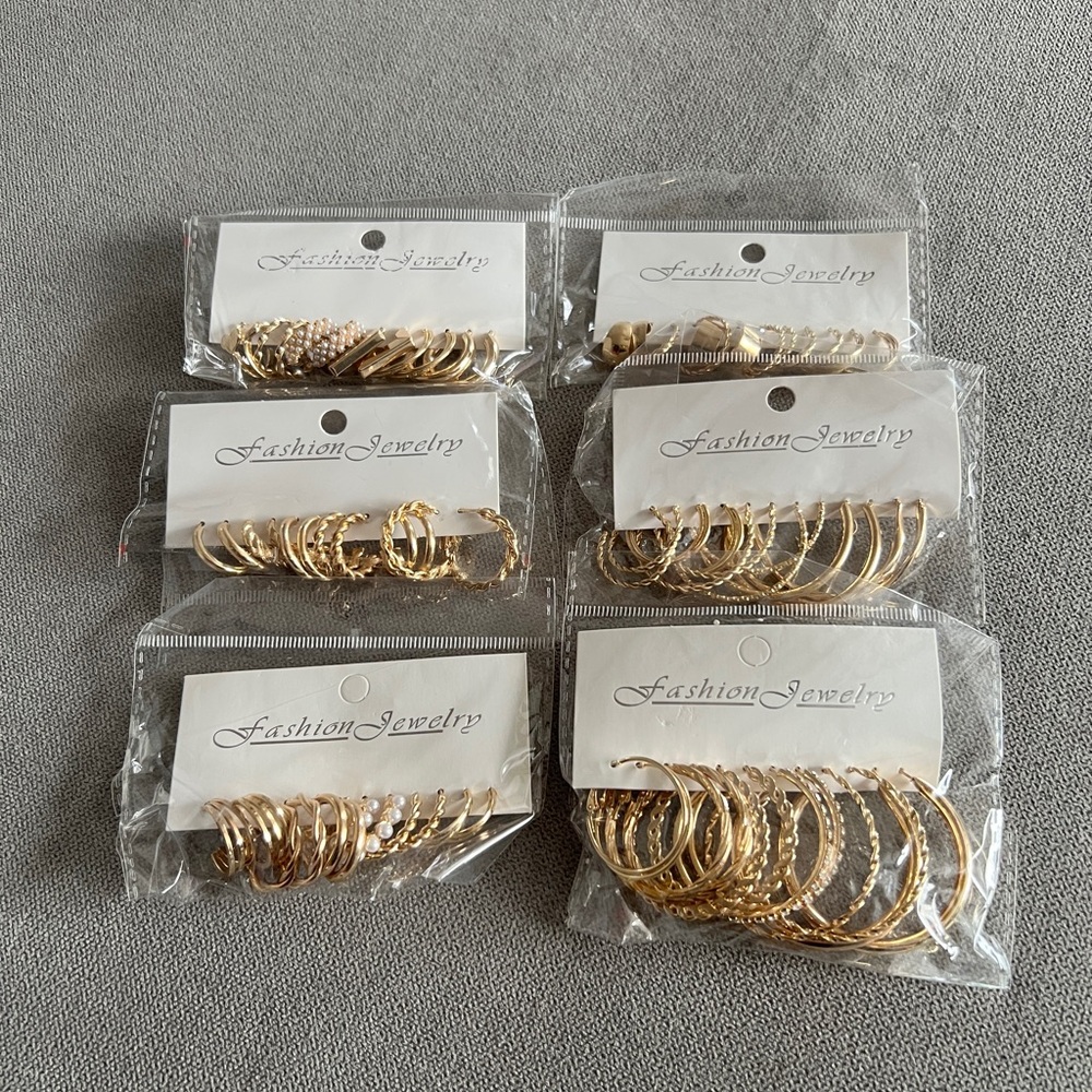 36 pairs Gold Hoop Earrings Collection